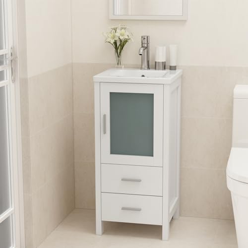 16" Single Sink Bathroom Vanity with Faucet and Drain (White) C3734