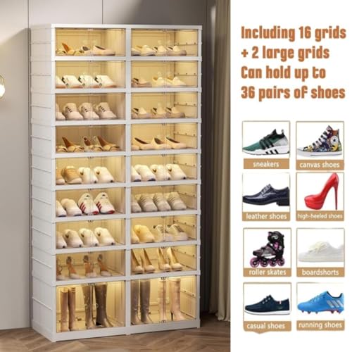Clear Plastic 9-Tier Stackable Shoes Storage Box with Lids and Door C887029