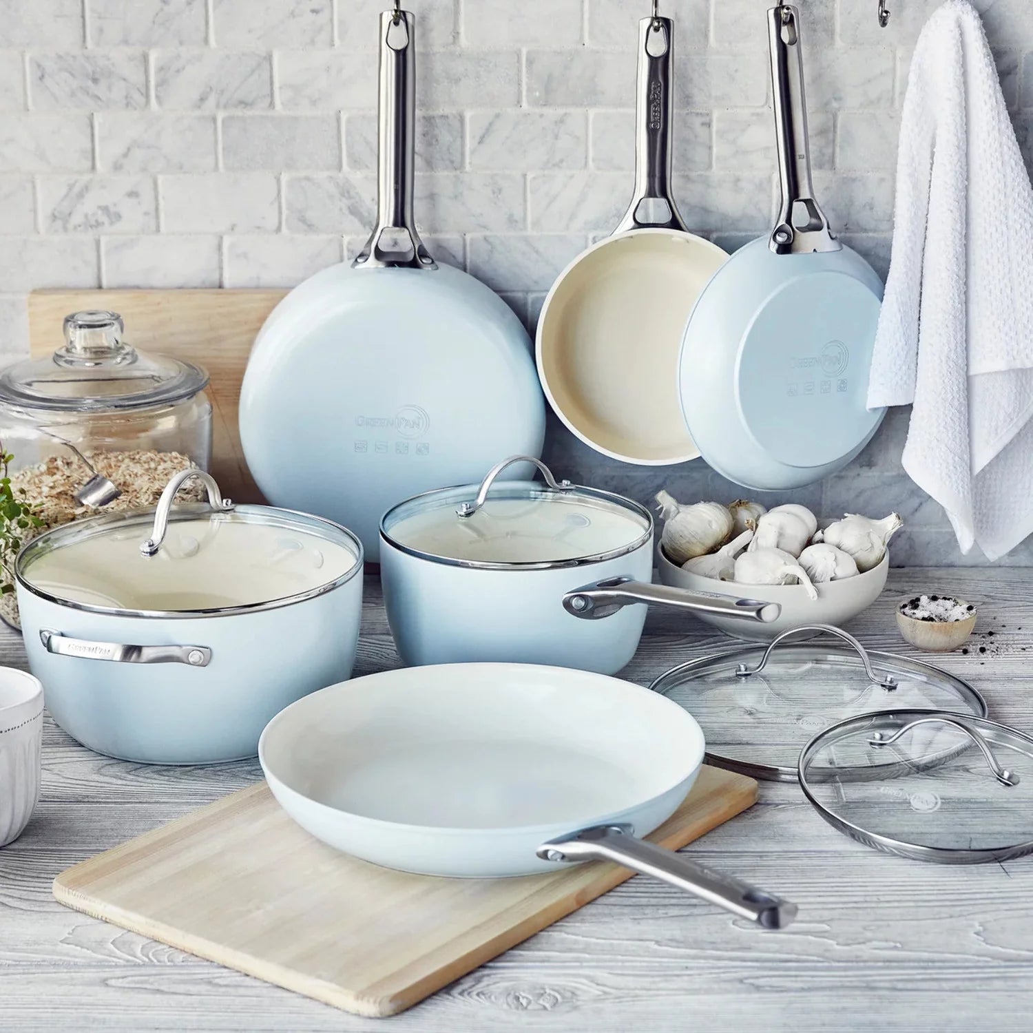 10-Piece Non-Stick Ceramic Cookware Set, Light Blue L658305