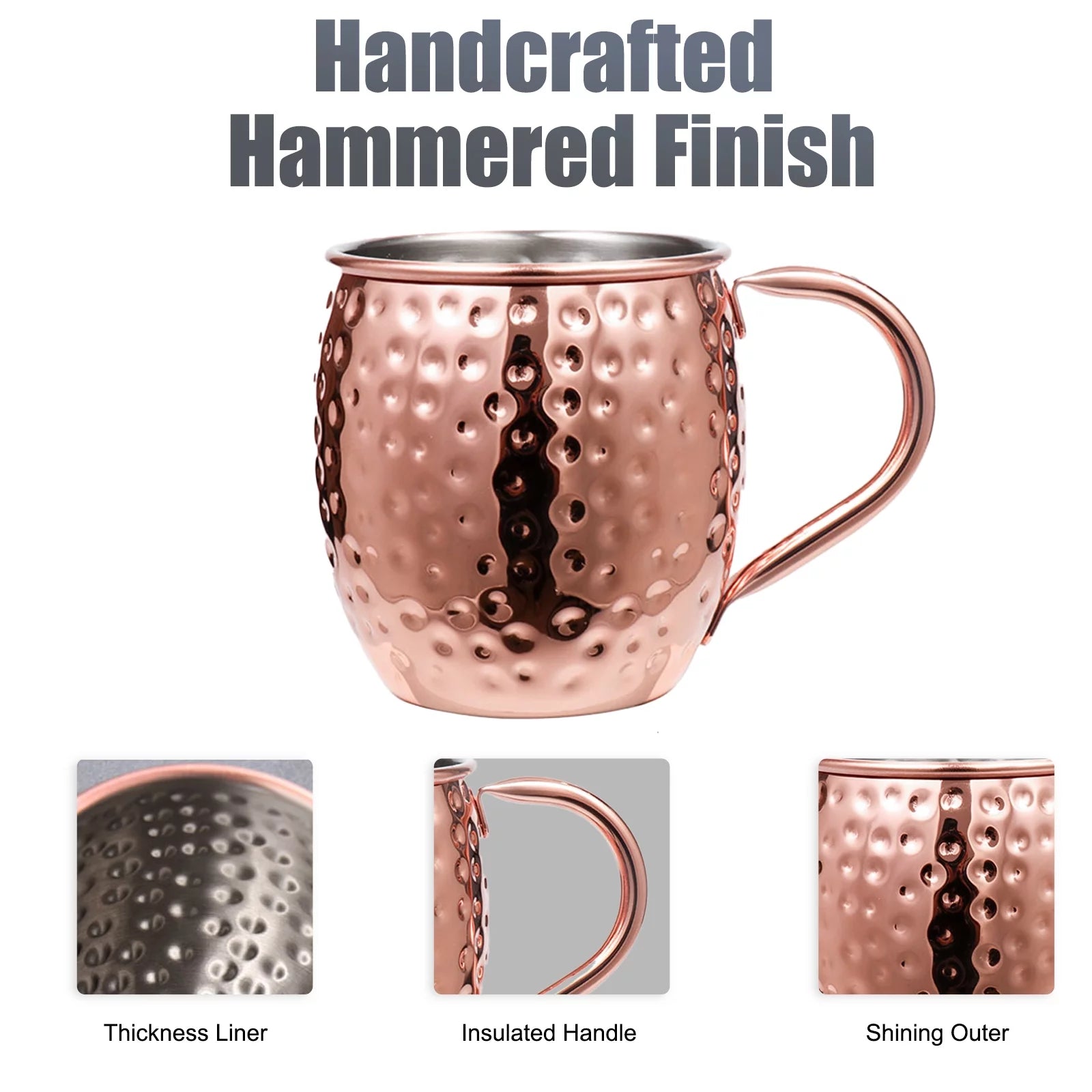 Copper Mugs Set, 18 Stainless Steel Drinking Cup, 4 Cocktail Copper Straws G3376