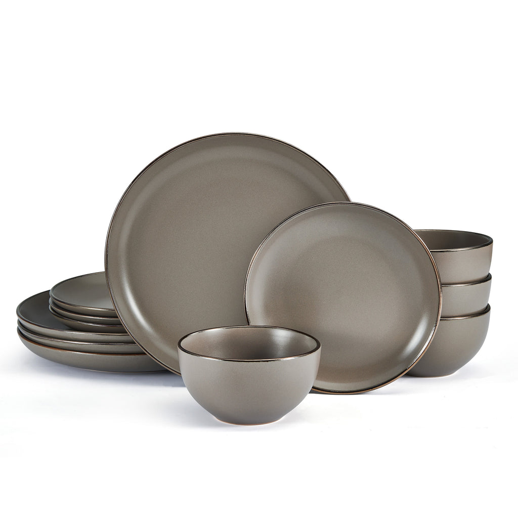 12-piece Stoneware Dinnerware set in Gray B48598