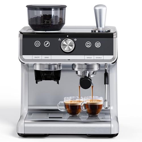20 Bar Espresso Machine with Grinder and Milk Frother Steam Wand V2608