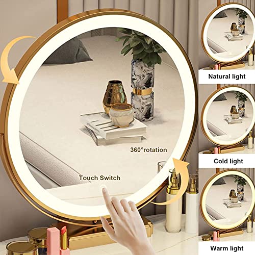 Gray Makeup Vanity Set with Lighted Mirror and Cushioned Stool D4726
