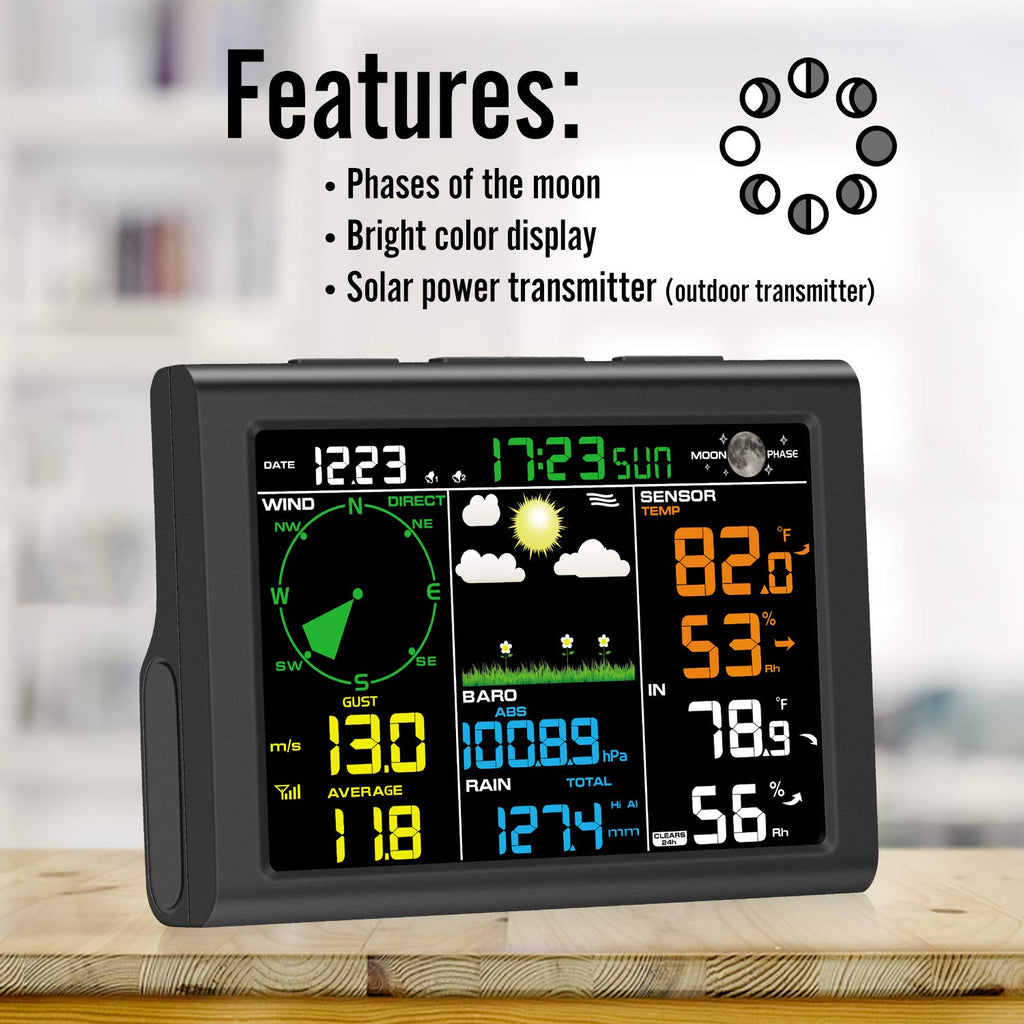 8-in-1 Wireless Weather Station with Outdoor Sensor (Black) U170