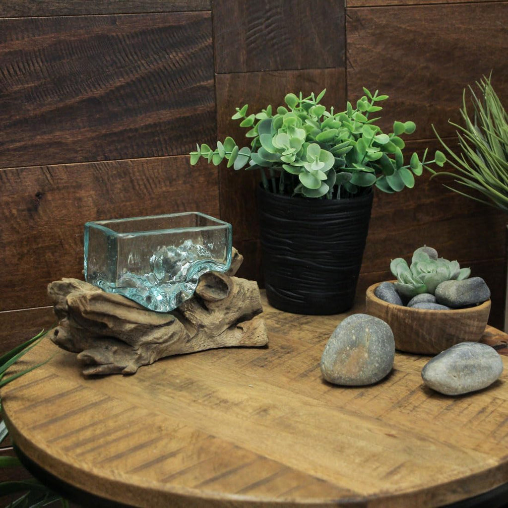 Rectangular Glass On Driftwood Decorative Bowl Q312970