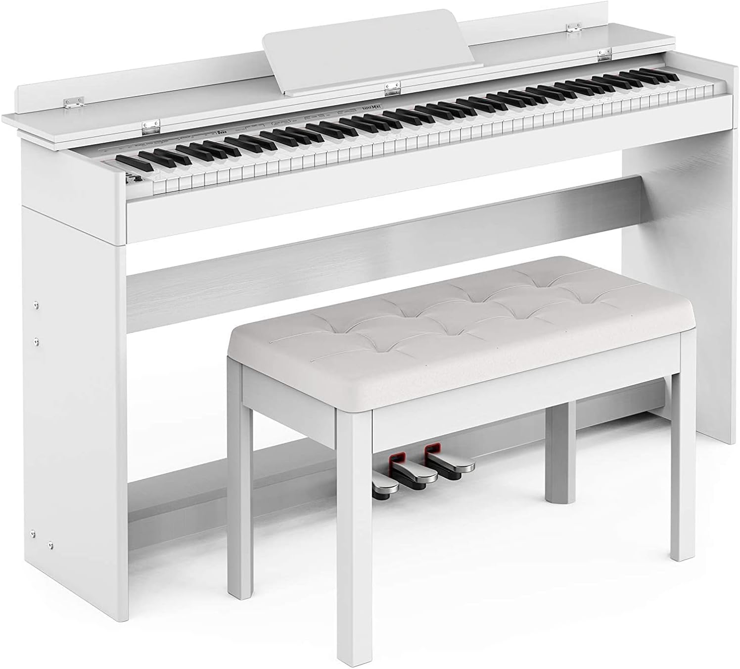 White 88-Key Weighted Digital Piano with 3-Pedal Unit Board, LCD Screen, Power Adapter, 53.5x29.9x12.2'' R998
