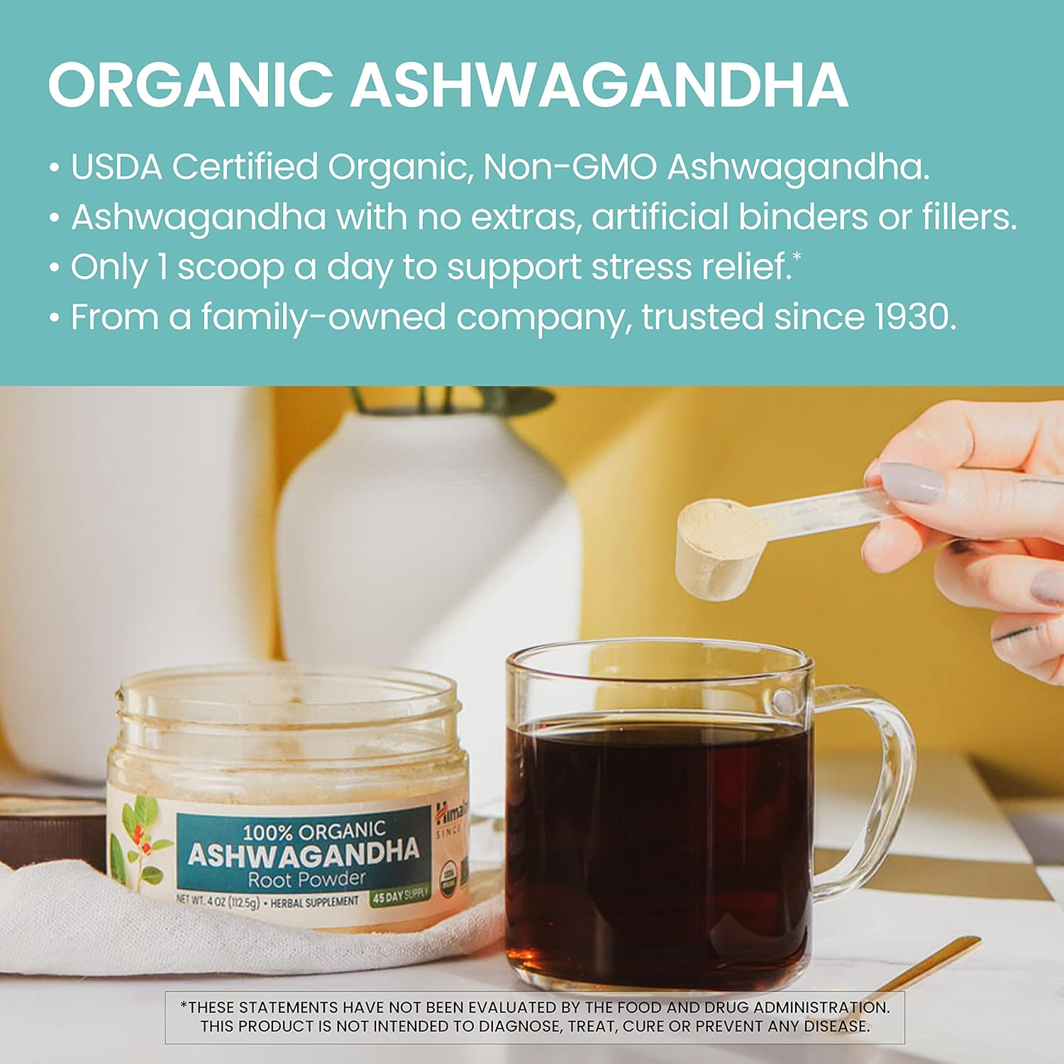 100% USDA Certified Organic Ashwagandha Root Powder Herbal Supplement, 4 Oz X667