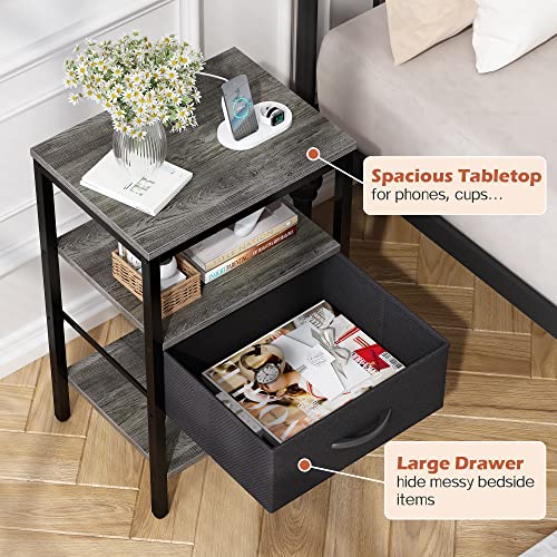 Walnut 3-Tier Nightstand with Fabric Drawer H298