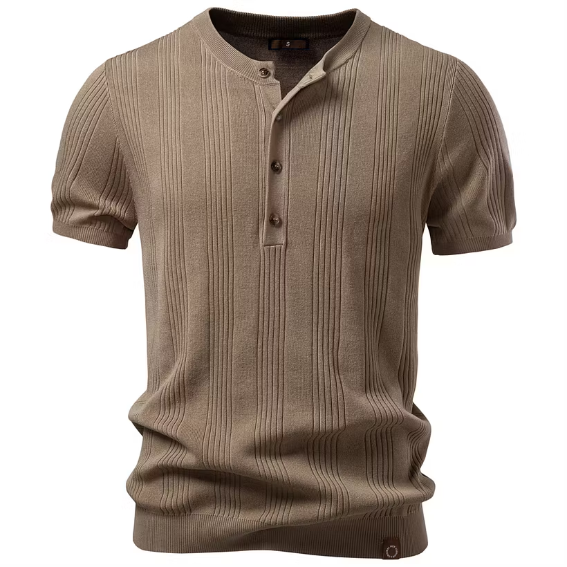 Men's Soft and Breathable Henley Collar T-shirt