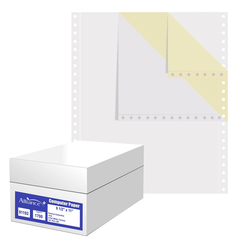Carbonless Computer Paper 9-1/2x22 x 11x22 Blank Left & Right Perforated 2-Part White/Canary 15lb 92 Bright Z8349
