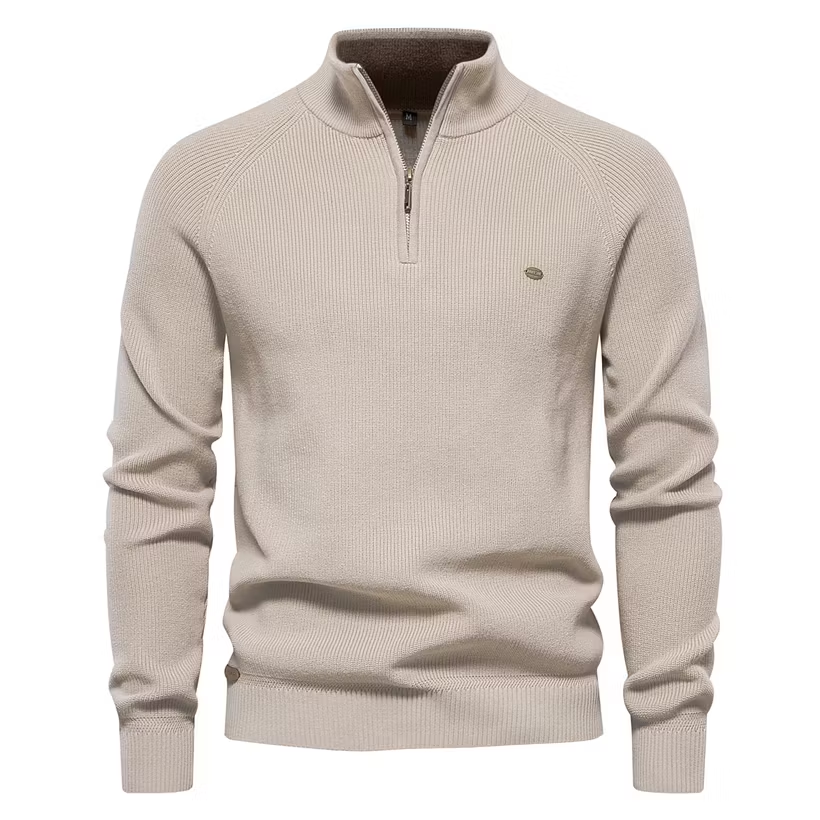 Men's Cotton Zipper Knit Sweater