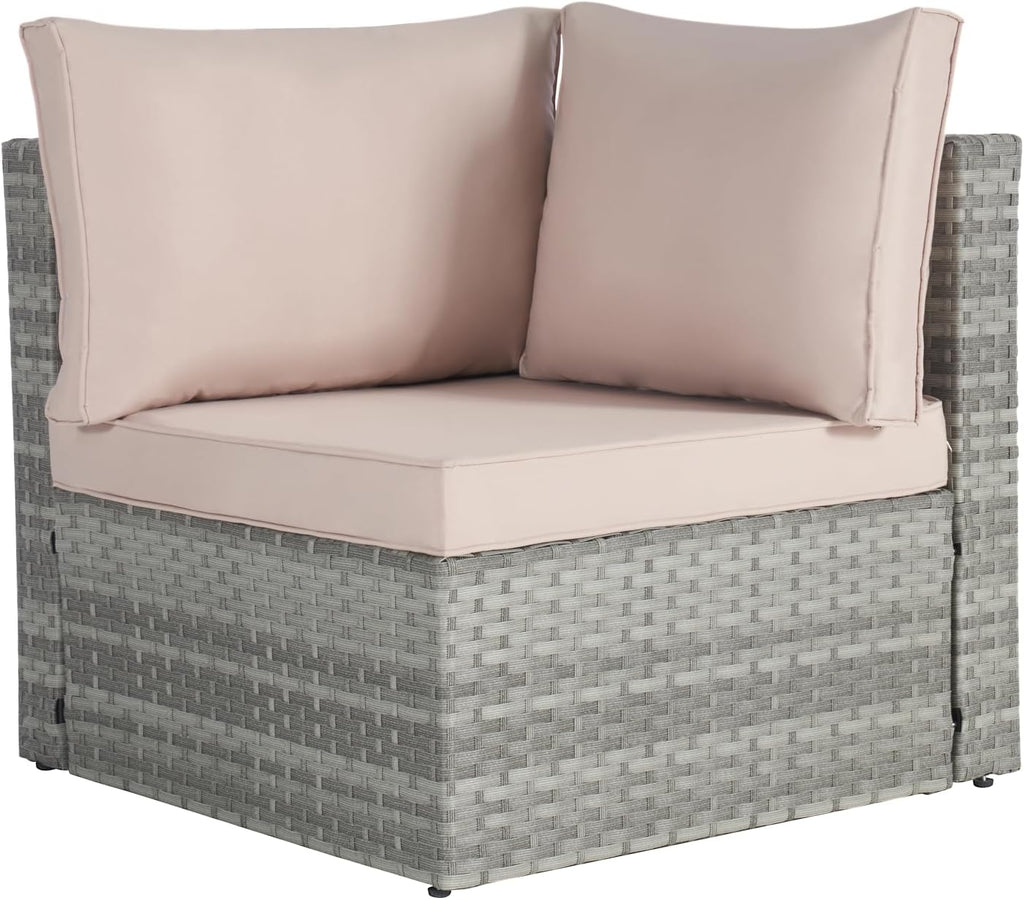 Beige 7 Piece PE Rattan Wicker Patio Conversation Set with Coffee Table B1590
