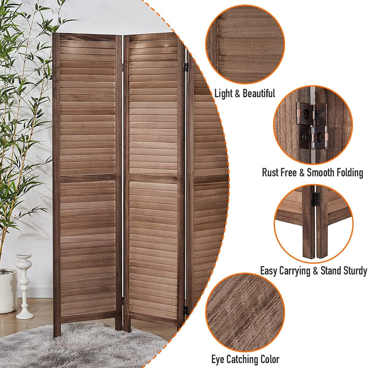 4 Panel Brown Wood Room Divider H8614