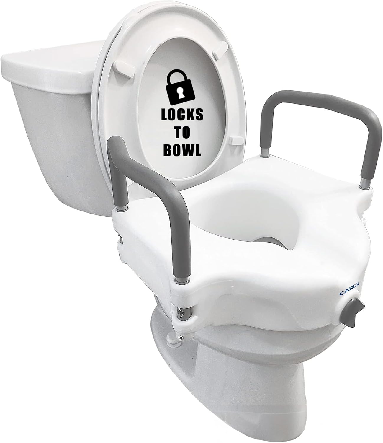 Raised Toilet Seat with Removable or Adjustable Handles - 4.5 Inch Toilet Seat Riser with Arms P429711