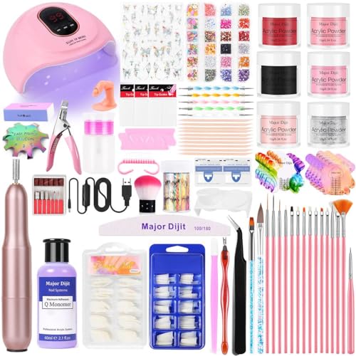 Acrylic Nail Kit with liquid Monomer, 6 colors Acrylic powder, UV Lamp (Pink) W420