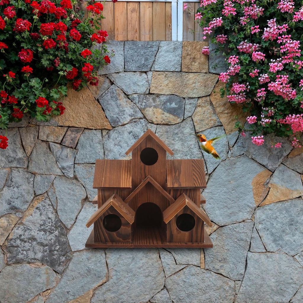 6 Hole Handmade Natural Wooden Bird House J969341