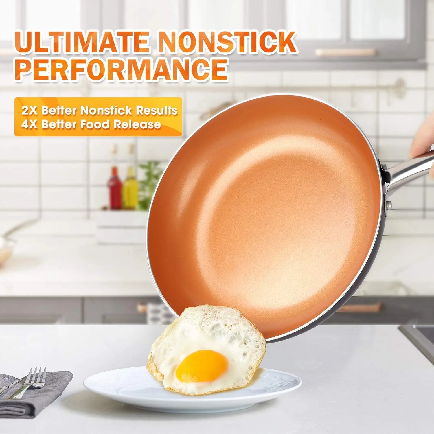 12 Piece Nonstick Copper Ceramic Cookware Set with Spatula & Spoon L468
