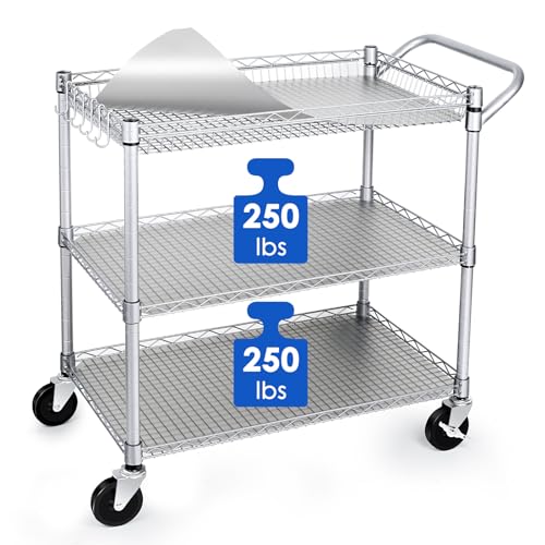 3 Tier Wire Rolling Utility Cart with Wheels and Handle Bar O53880