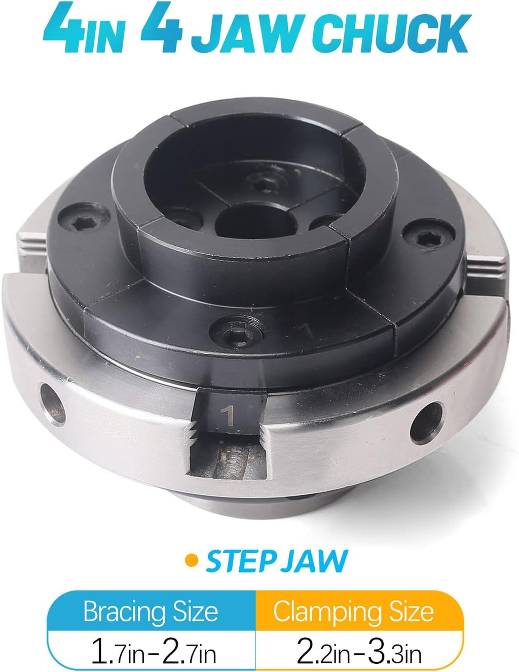 4 Inch Wood Lathe Chuck 5 Interchangeable 4-Jaw Nickel Plated Chuck with 1"x8Tpi Thread & 3/4"x16Tpi Adapter Q88309