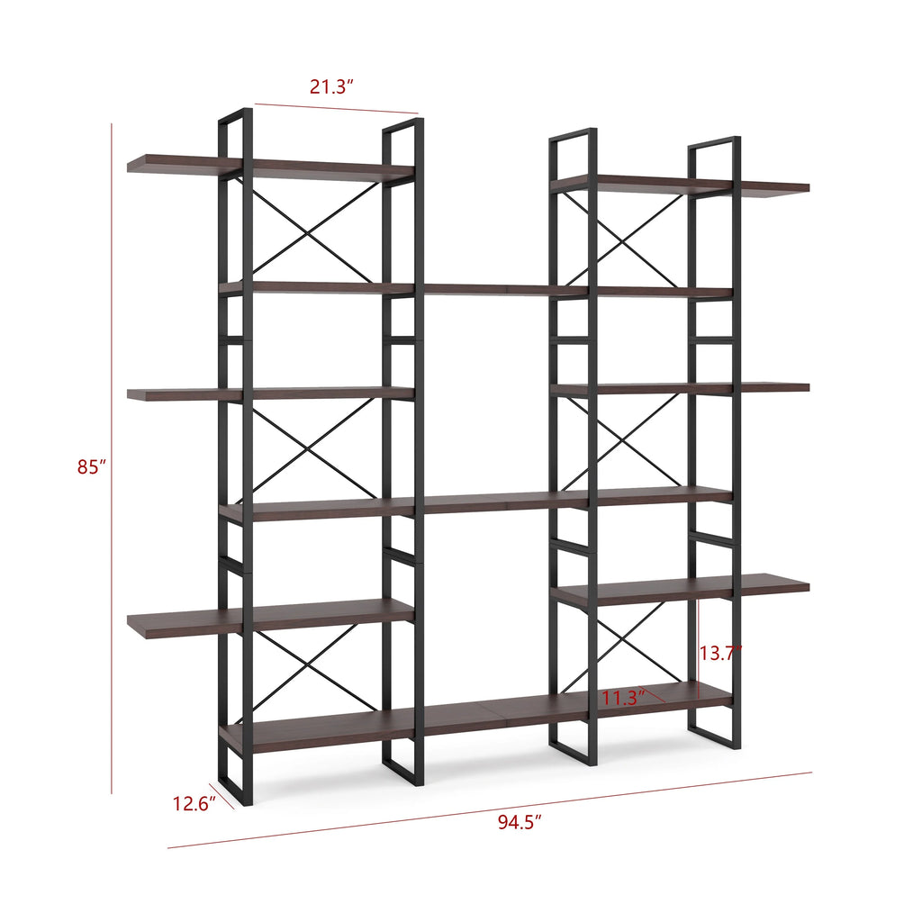 Dark Walnut 6-Tiers Industrial Bookcase L7958