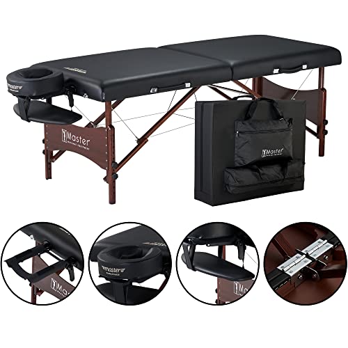 Walnut Stained Hardwood Portable Massage Table with 2.5" Cushion, Black, 30" R897720