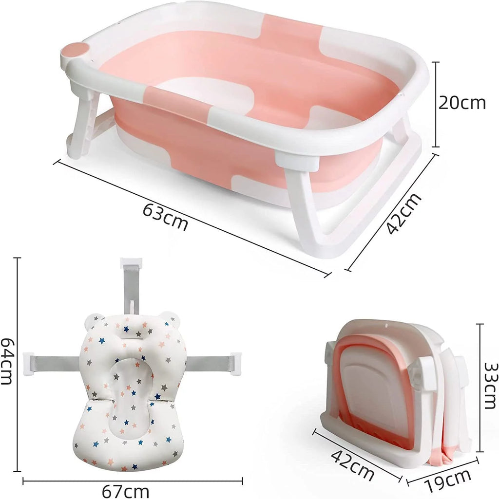 Collapsible Newborn Baby Bathtub with Pillow Cushion Support Bath Net Temperature Sensor Pink Q981