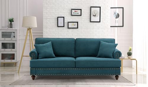 Green Fabric 3 Seater Button Tufted Sofa with Rolled Arms N900