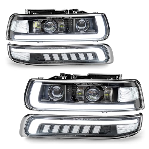 LED Headlights Assembly Headlamps Replacement with Sequential Turn Signal Hi/Low Beam DRL O30877