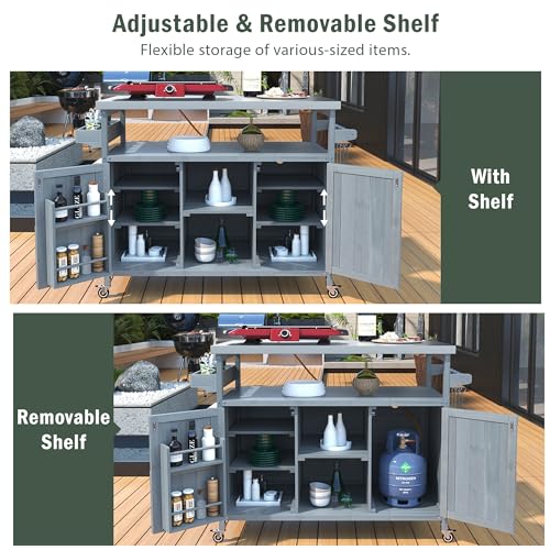 Solid Wood Grill Table with Stainless Steel Top and Internal Storage Racks Q653830