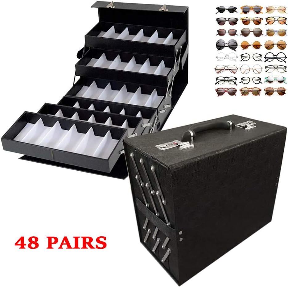 48 Slots Sunglasses Storage Case with Glass Lid O519