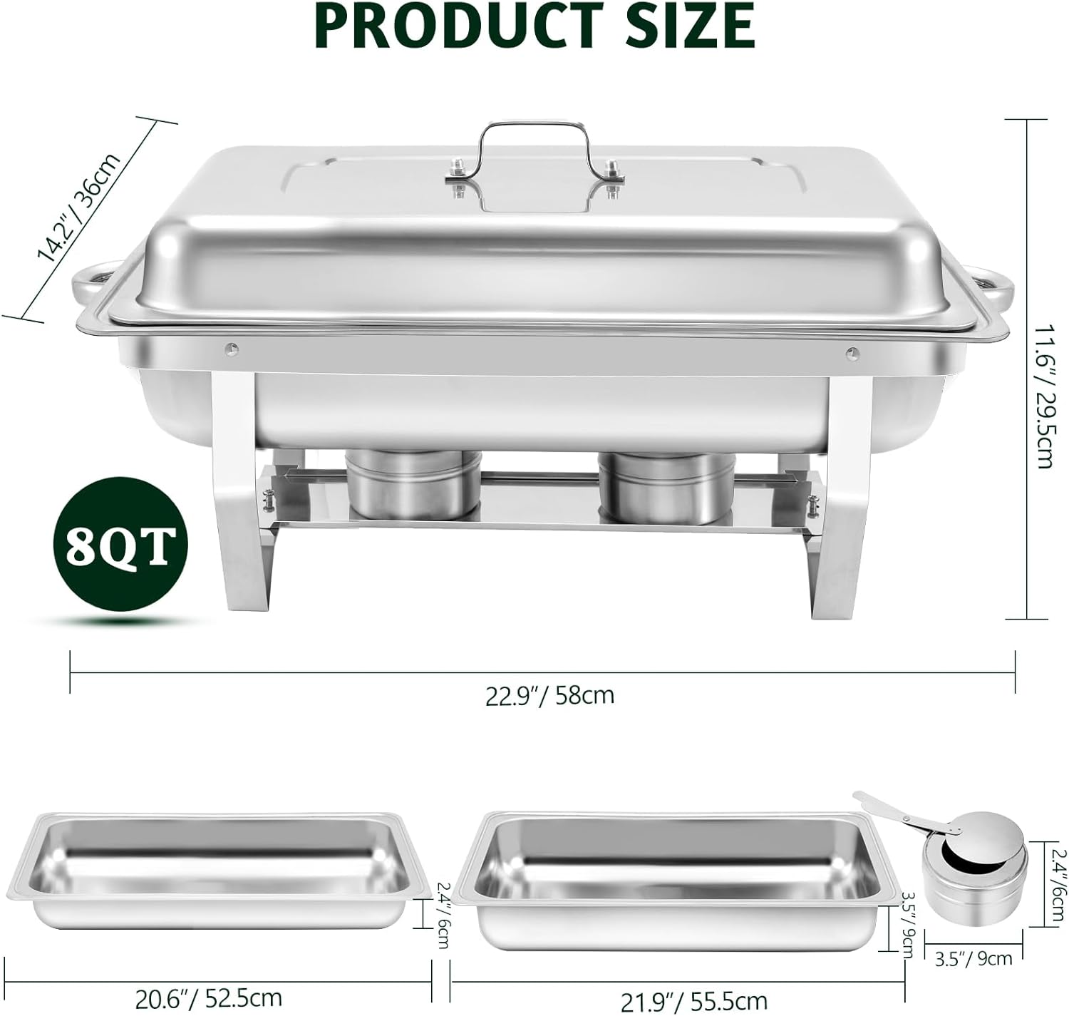 8 Qt 4 Pack Full Size Stainless Steel Chafing Dishes Buffet Set with Folding Frame Stand K315763