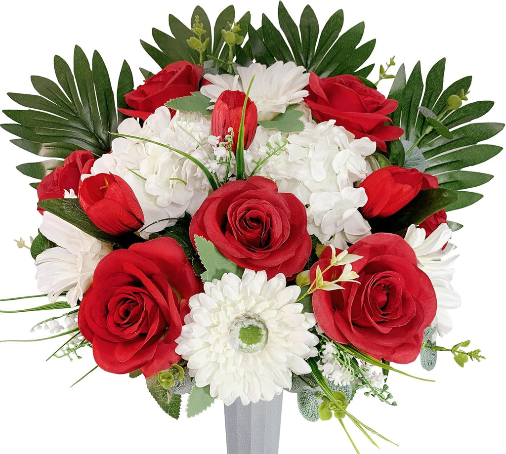 Cemetery Flower with Grave Vase, Rose Mum and Hydrangea Mix Bouquet K856239