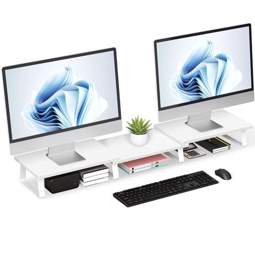 Large Dual Monitor Stand Wood Light Gray B1020