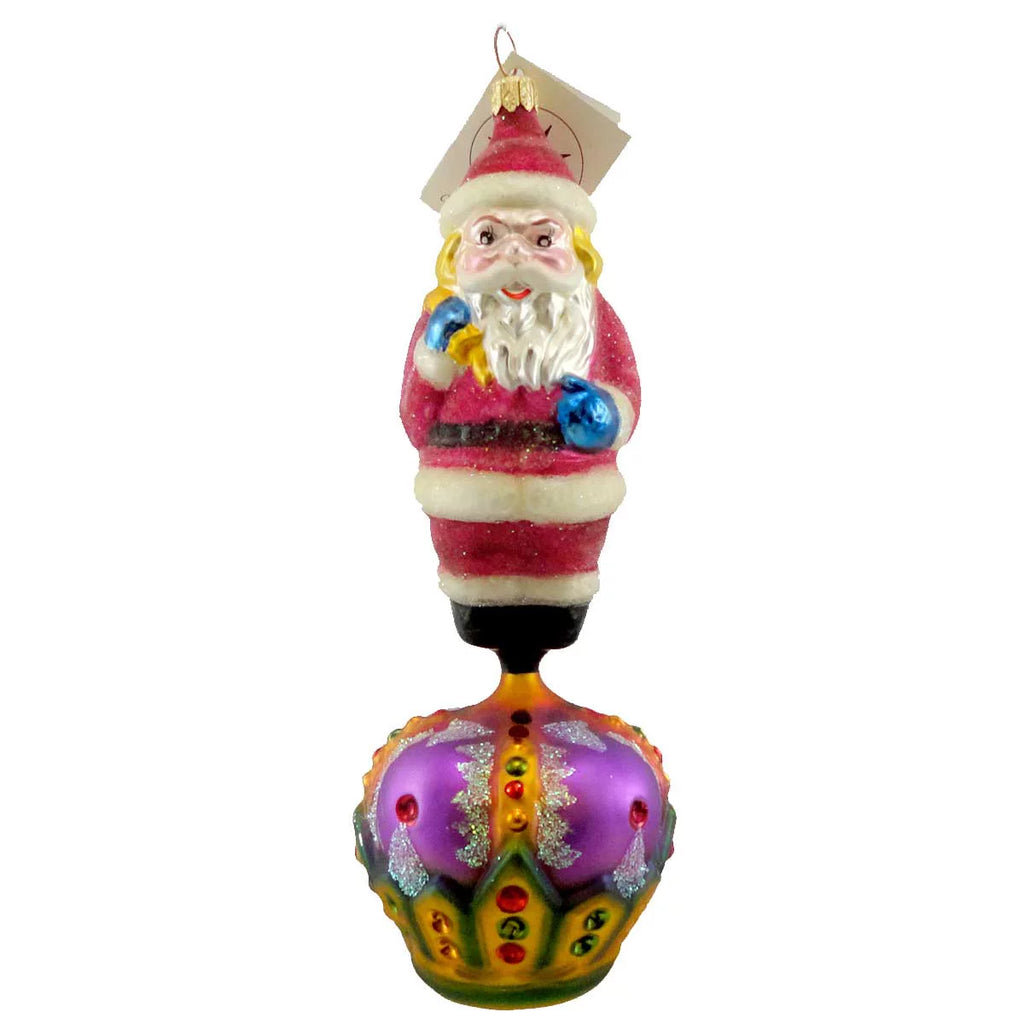 Glass Ornament Santa Crown Christmas E198219