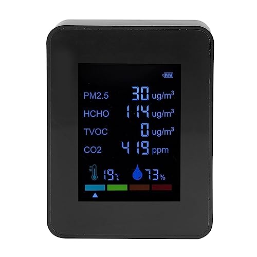 6 in 1 CO2 Meter Humidity Temperature PM2.5 TVOC HCHO Detector Black T24702