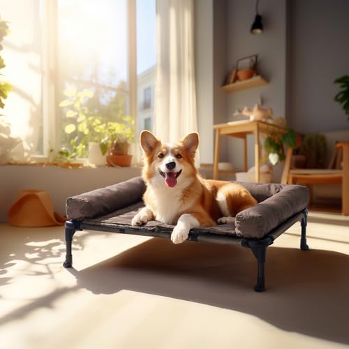 Cooling Elevated Dog Bed with Removable Waterproof Bolster Cushion Mat, 42x30inches, Beige N62898
