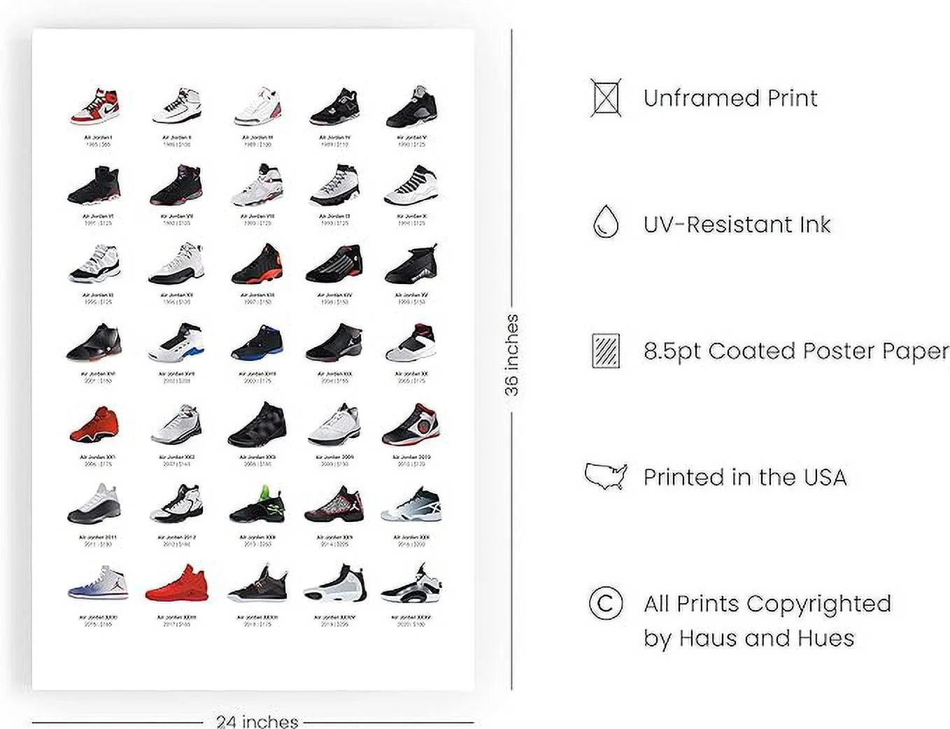 Sneaker Posters, Unframed 24x36 O1293