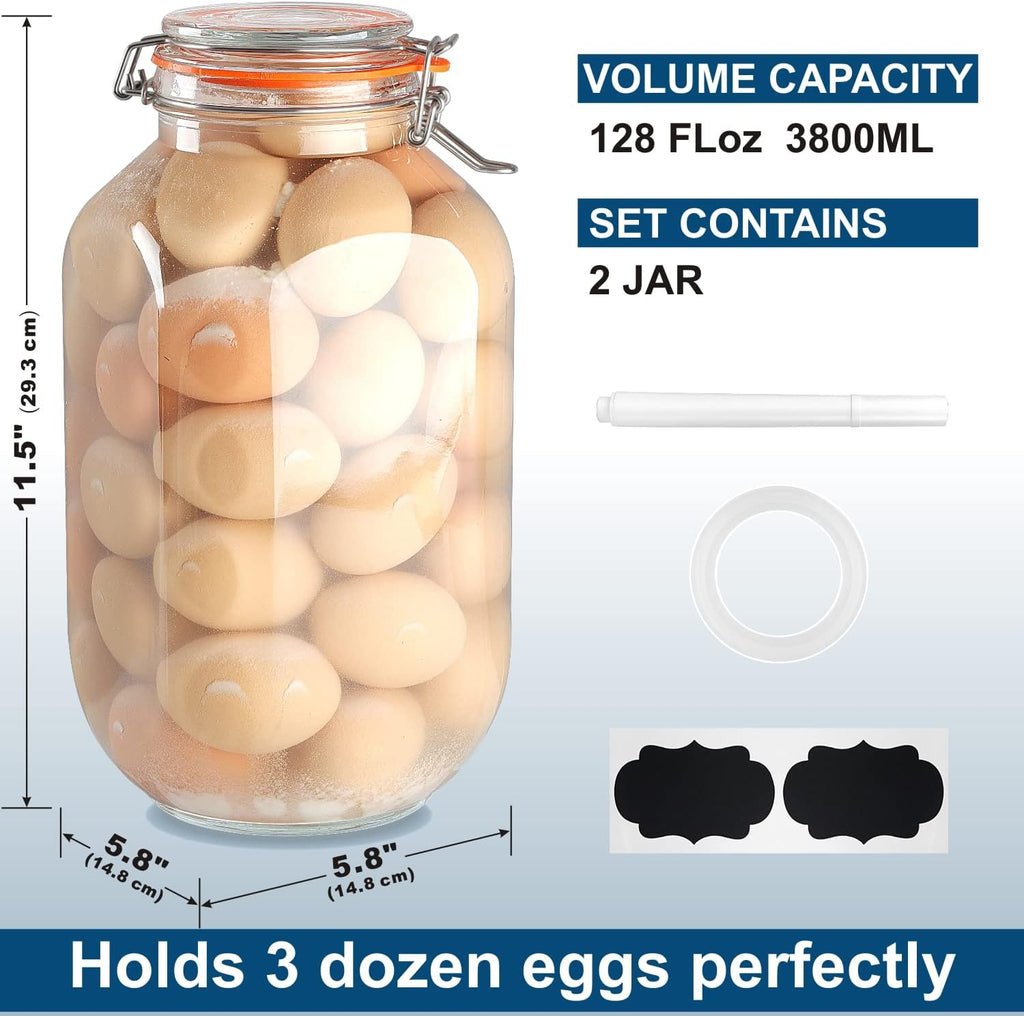 2 Pack 1 Gallon Square Glass Storage Jars with Airtight Lids H719