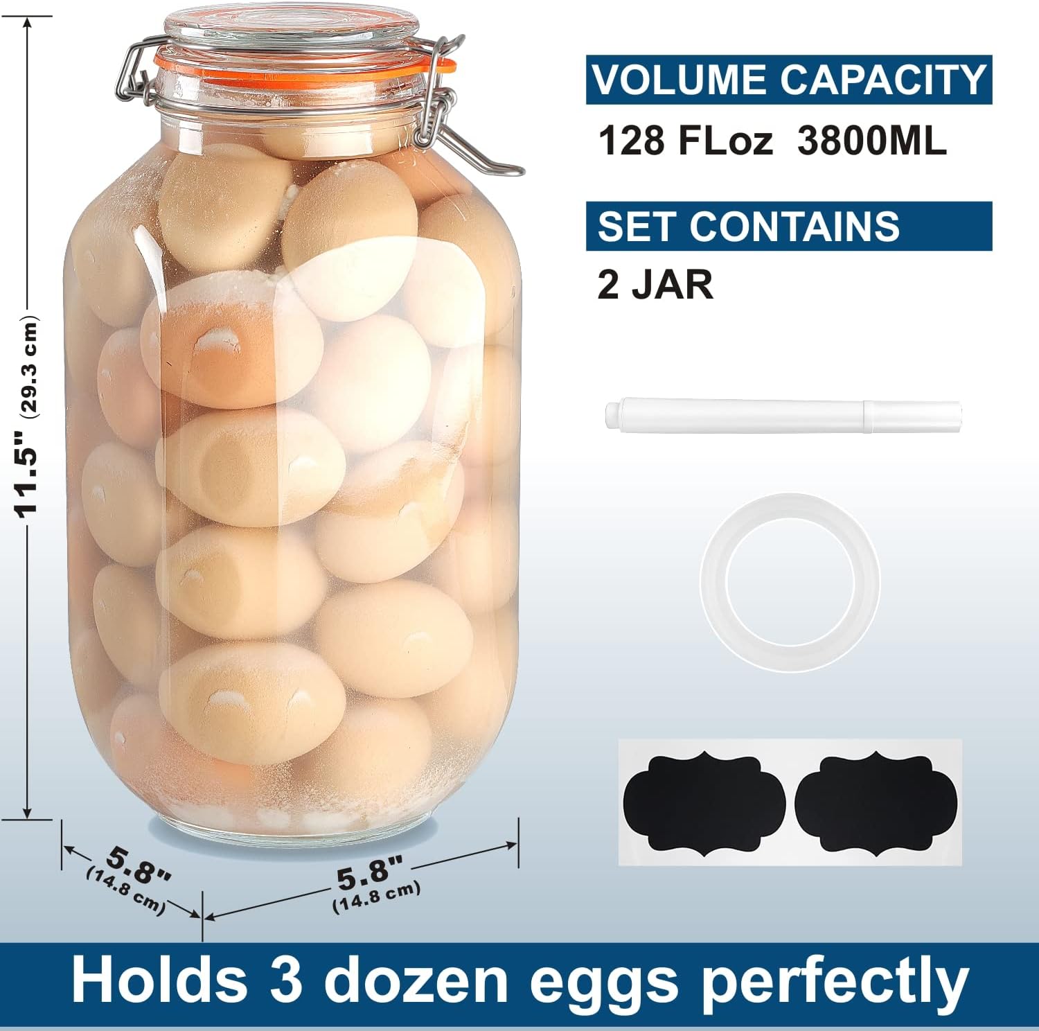 2 Pack 1 Gallon Square Glass Storage Jars with Airtight Lids H719