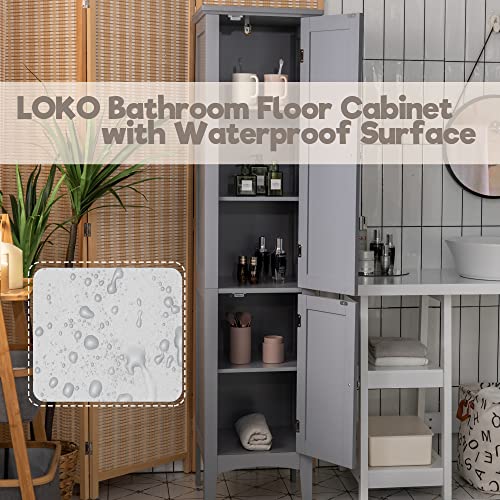 Tall Bathroom Floor Cabinet with Doors, Narrow Slim Linen Tower, 14.5 x 14.5 x 63 inches Espresso H666340