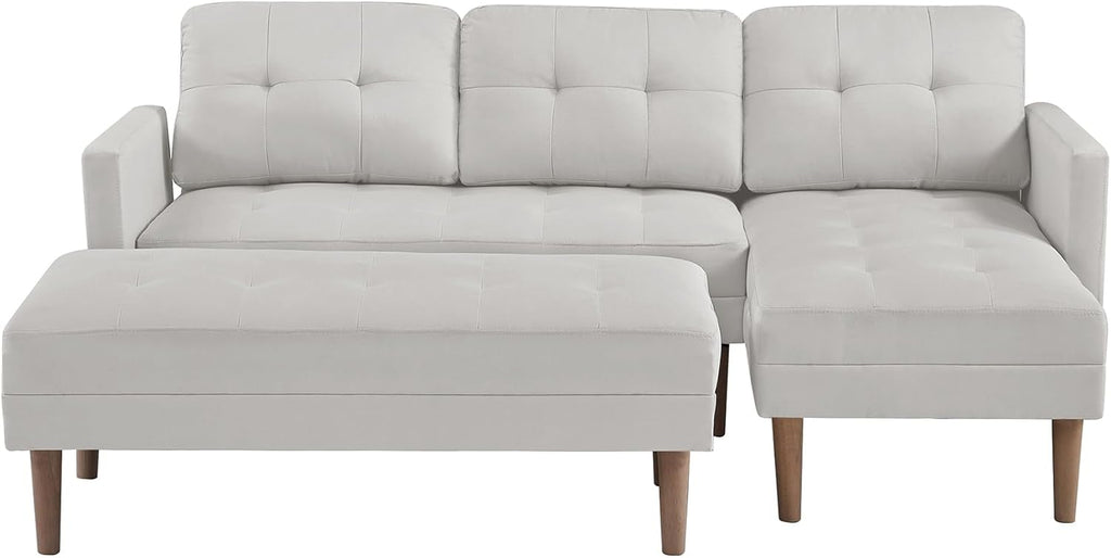 White L-Shape Sectional Sofa Bed with Ottoman L282820