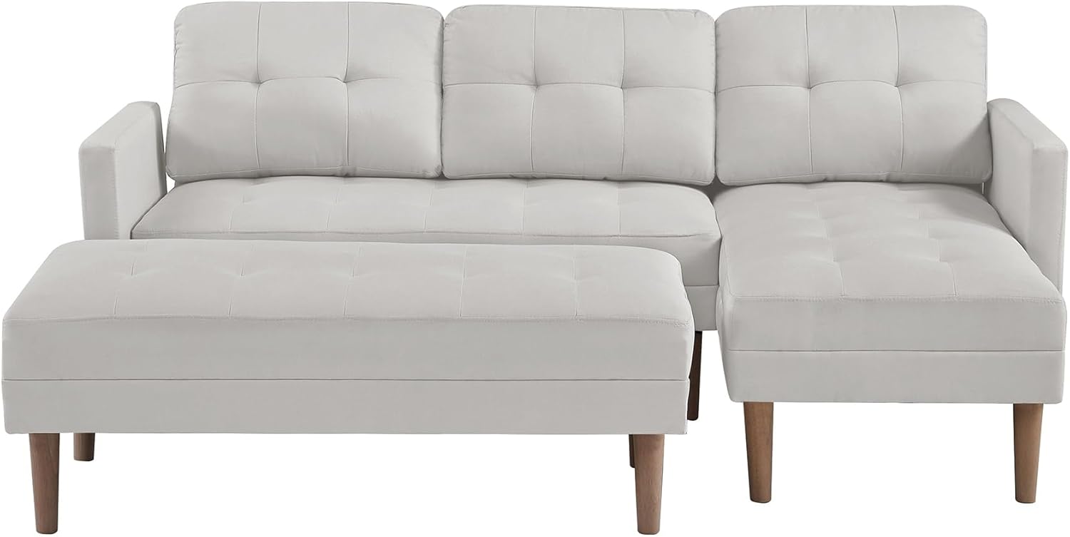 White L-Shape Sectional Sofa Bed with Ottoman L282820