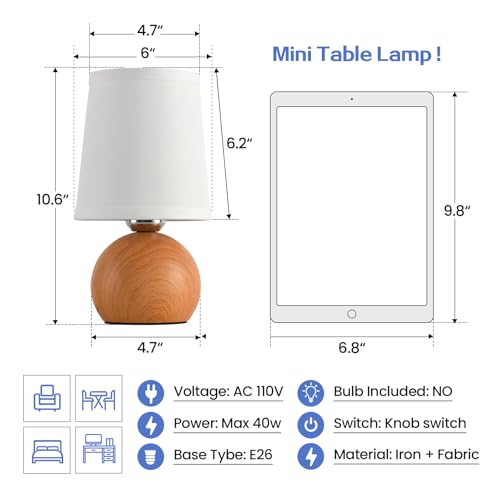 Small Bedside Lamp with Fabric Shade & Wood Finish 10.6" G412513