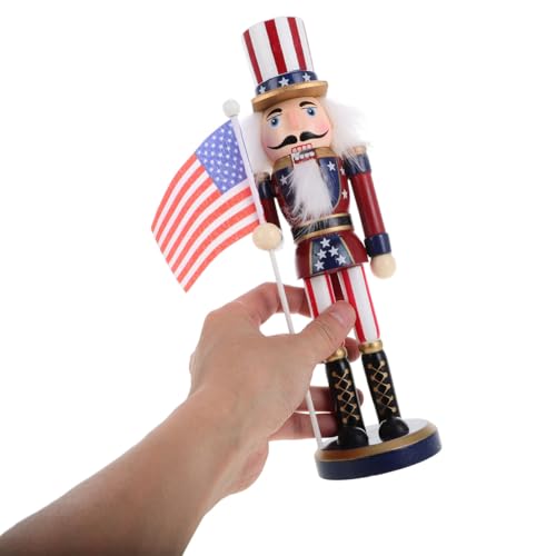 Patriotic Nutcracker Figurines Wooden Soldier Statue with Cane Y8937