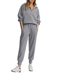 2 Piece Long Sleeve Half Zip Sweatshirt Sweatpants Lounge Set O313069