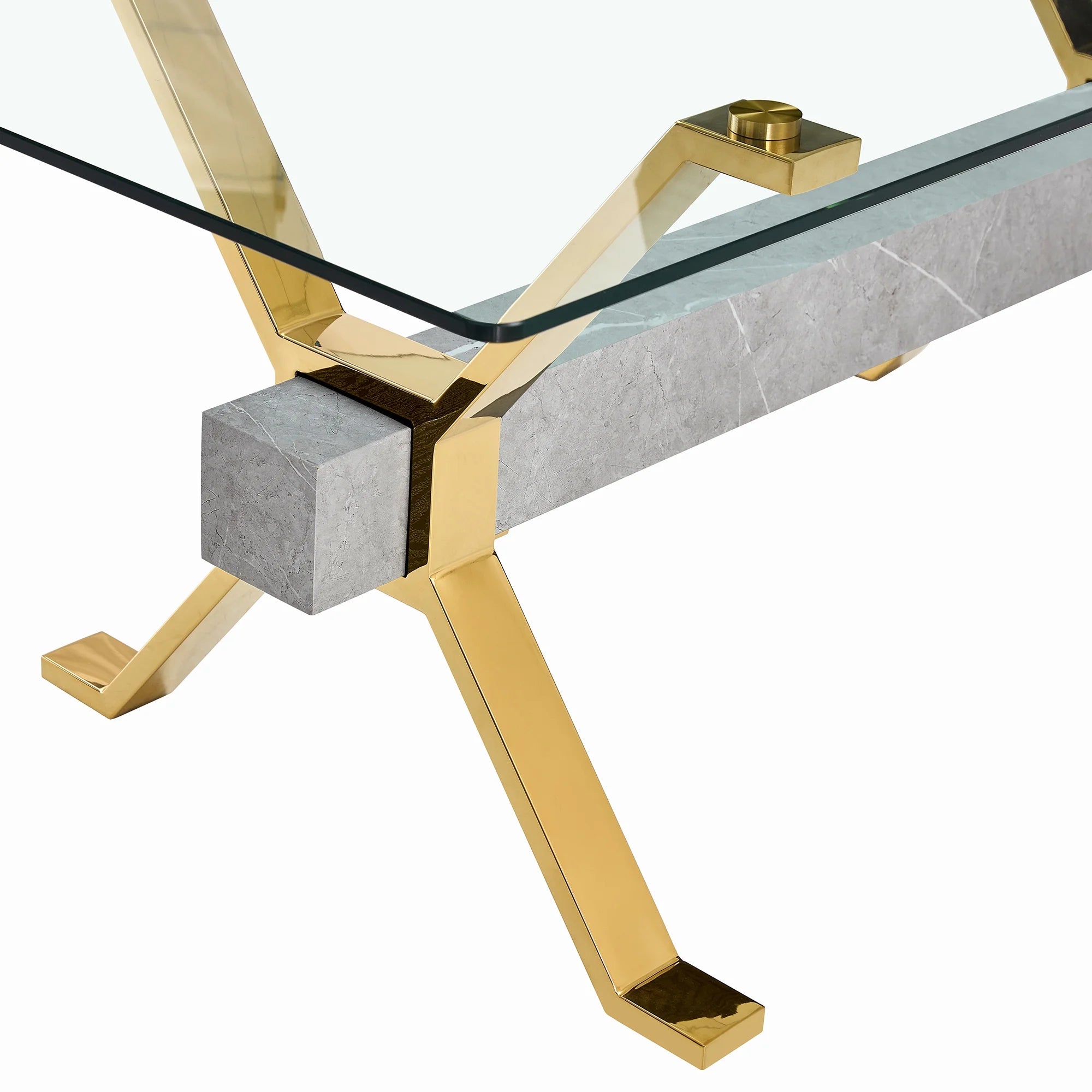 79''x39''x30'' Rectangular Tempered Glass Dining Table with 6 White PU Gold Plated Leg Chairs H47594
