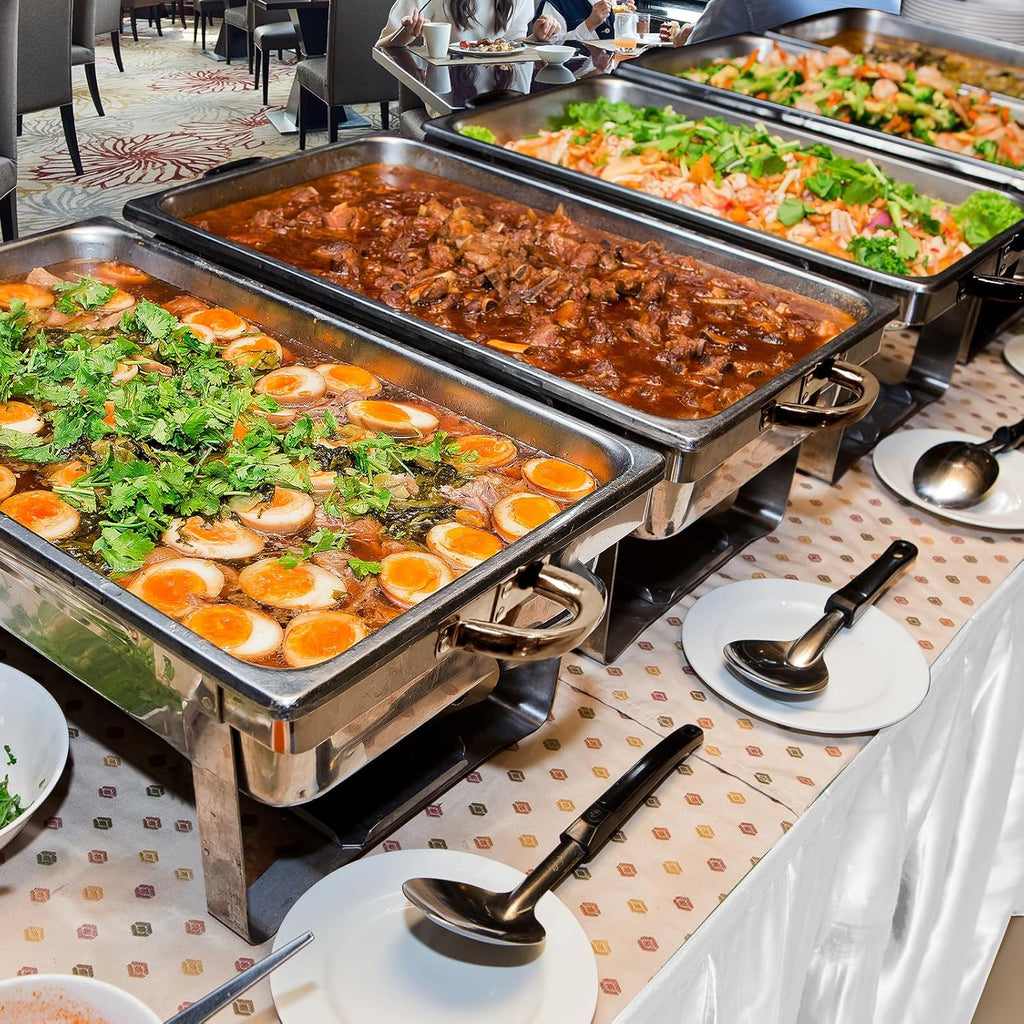 8 Qt 4 Pack Full Size Stainless Steel Chafing Dishes Buffet Set with Folding Frame Stand K315763
