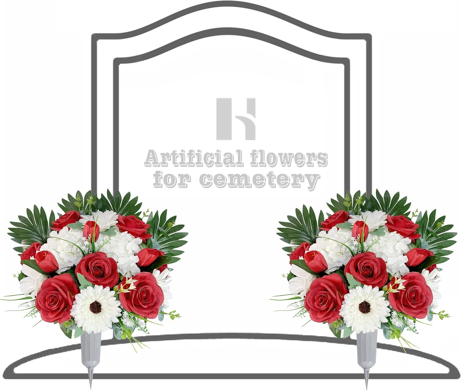 Cemetery Flower with Grave Vase, Rose Mum and Hydrangea Mix Bouquet K856239