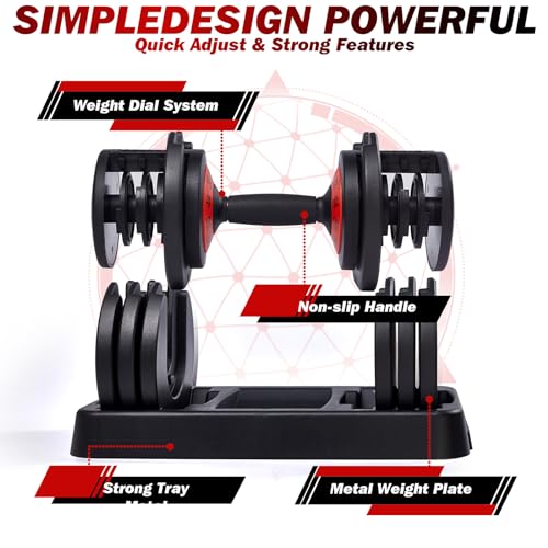 25/55 Lbs Pair Adjustable Black Grip Handle Dumbbell Set D866906