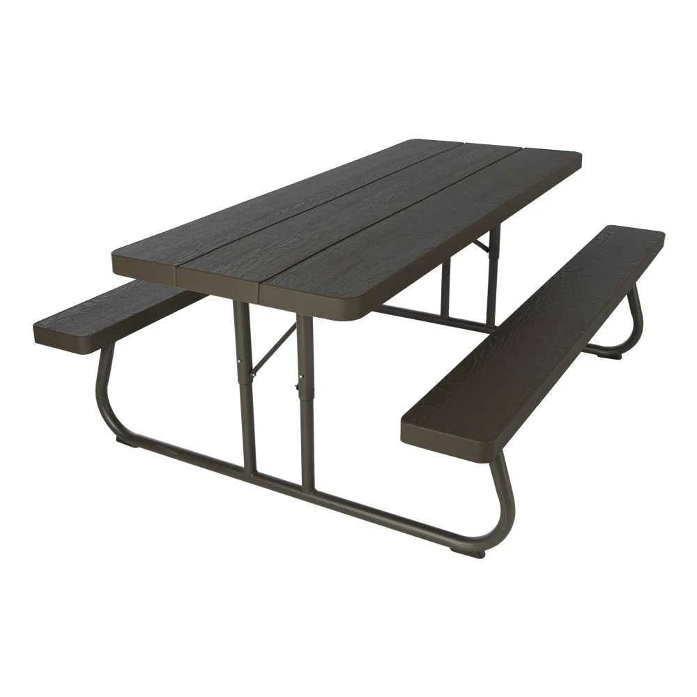 6-Foot Dark Brown Faux Wood Folding Picnic Table U529864